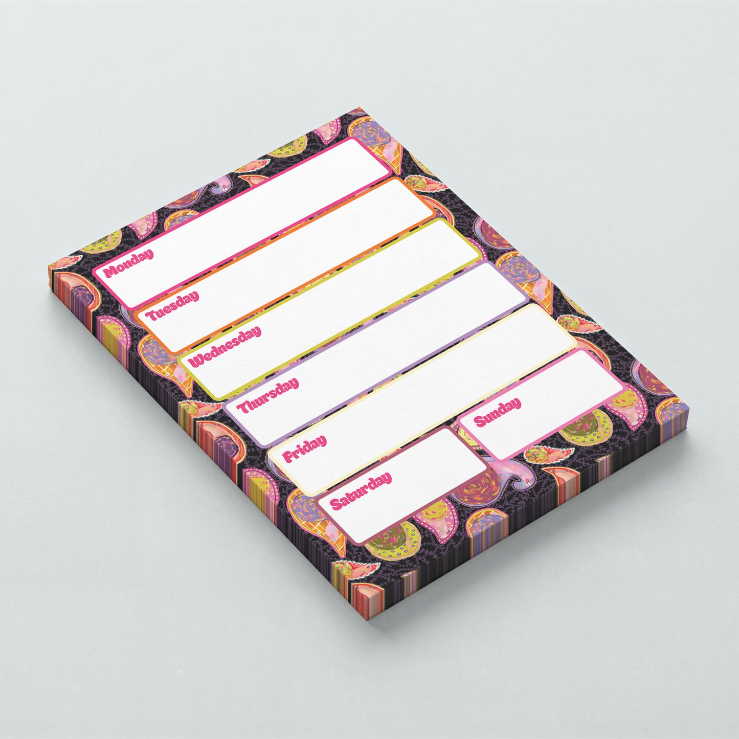 Weekly planner with days of the week labels on a light gray background