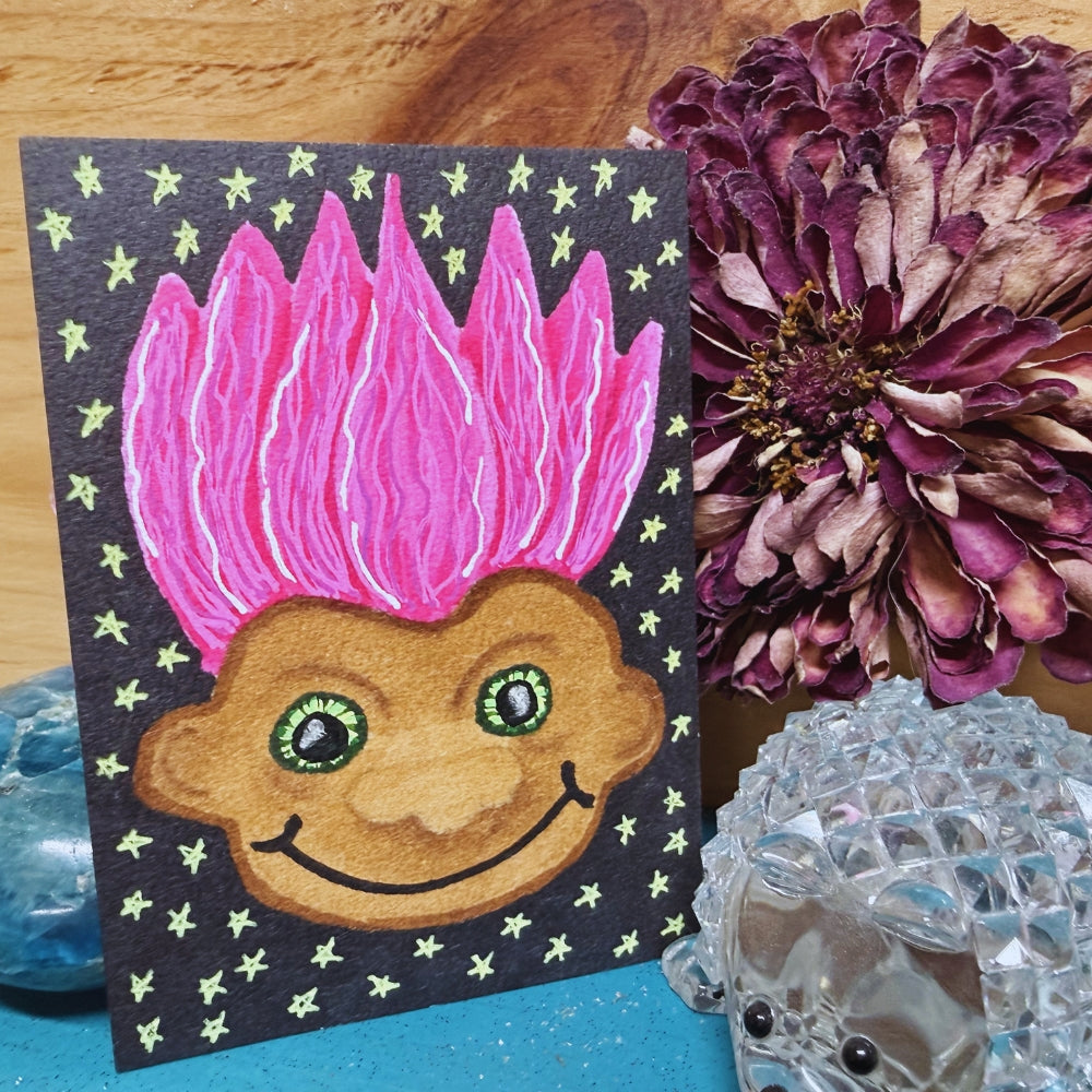 90s Nostalgia Vibe, Vintage, Retro. Hot Pink Hair Troll