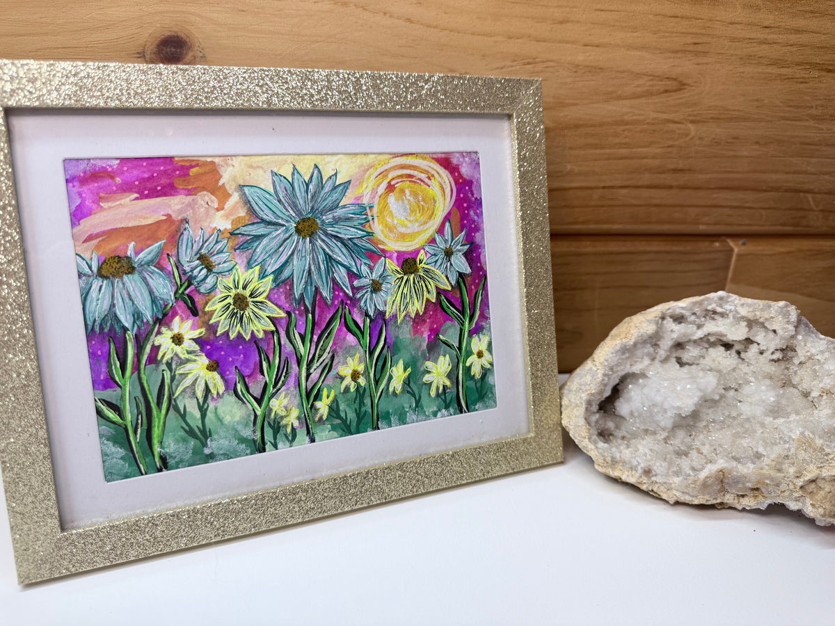 Original Art Colorful Whimsy Wildflowers 5x7 Gouache Painting By Liz Durant