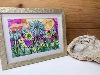Original Art Colorful Whimsy Wildflowers 5x7 Gouache Painting By Liz Durant