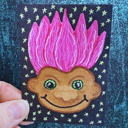 90s Nostalgia Vibe, Vintage, Retro. Hot Pink Hair Troll