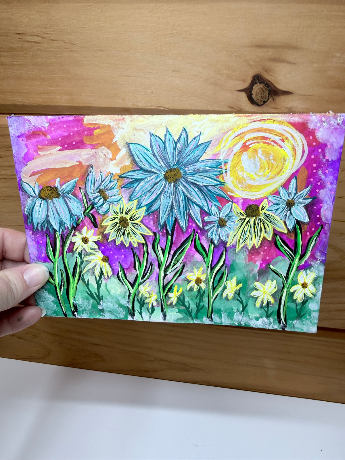 Original Art Colorful Whimsy Wildflowers 5x7 Gouache Painting By Liz Durant