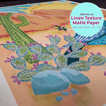 Desert Wren Southwest Scene - Original Hand-Drawn Illustration, Vibrant Colors