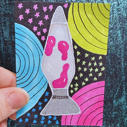 Colorful illustration of a lava lamp with abstract patterns on a textured background