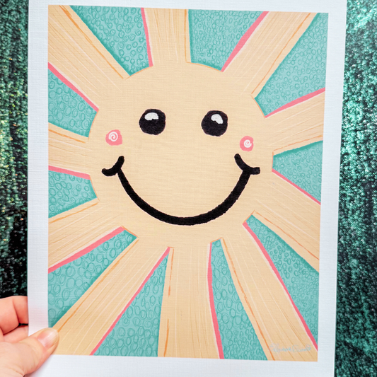 Happy Sun - Whimsical Original Art Print for a Touch of Joy