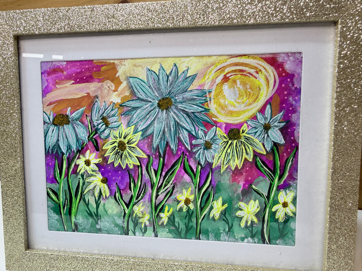 Original Art Colorful Whimsy Wildflowers 5x7 Gouache Painting By Liz Durant