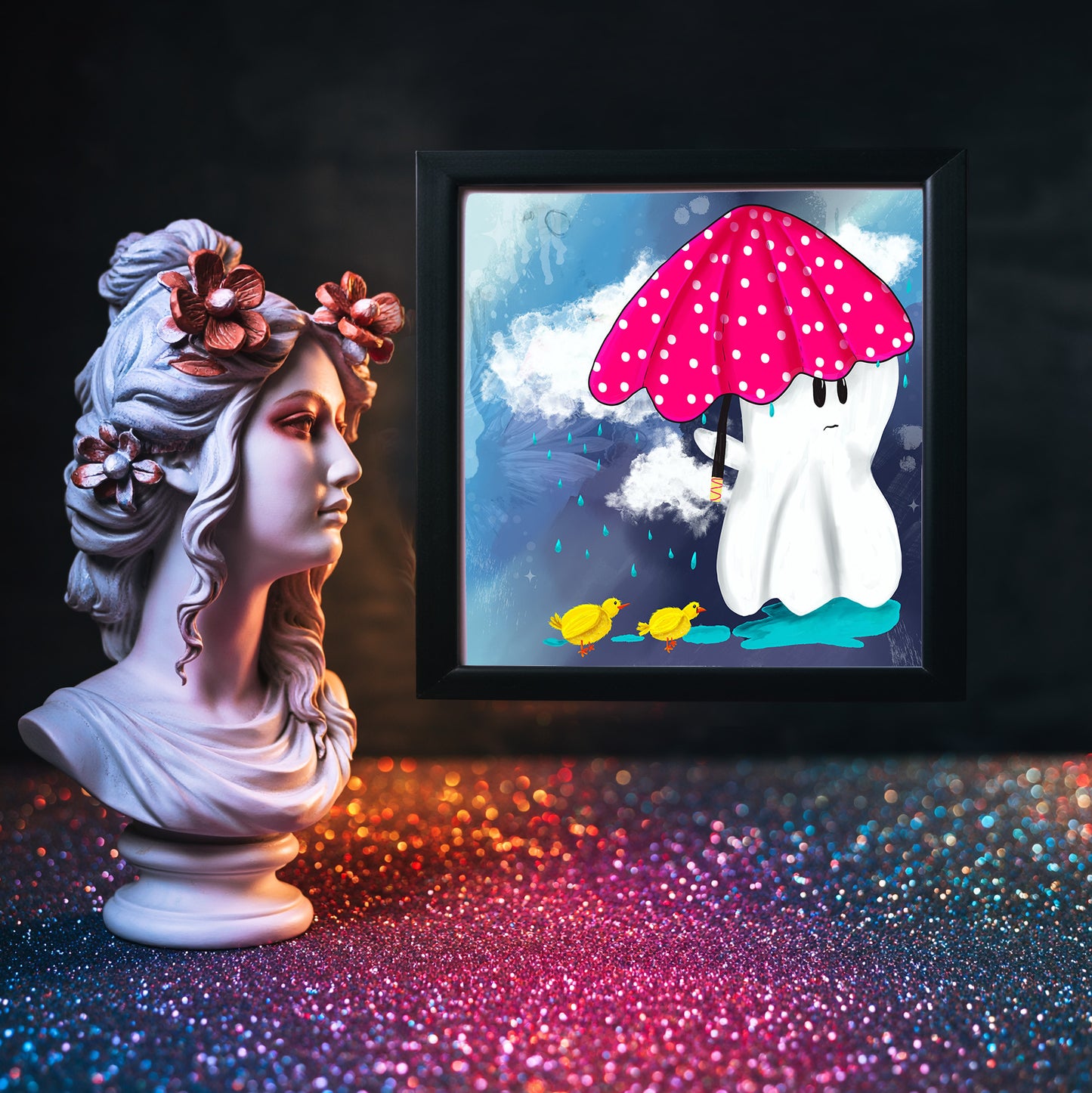 A Ghostly Rainy Day Original Illustration Art Print 10x10