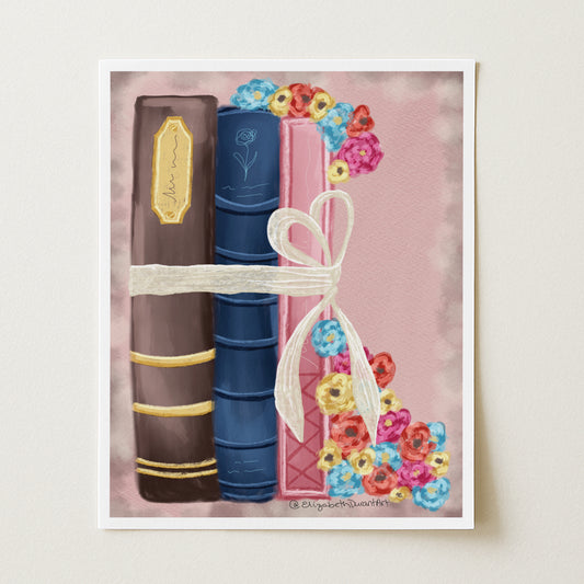 Whimsical Bookish Floral Book Bundle Original Art Print