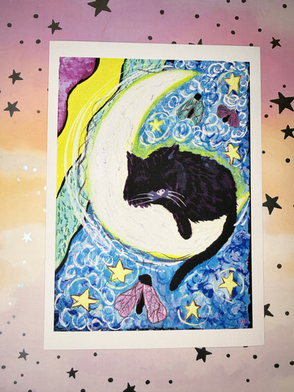 Cat in the Moon Art Print