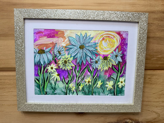 Original Art Colorful Whimsy Wildflowers 5x7 Gouache Painting By Liz Durant