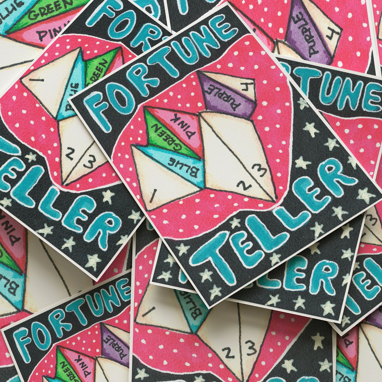 Fortune Teller cards with colorful design on a white background