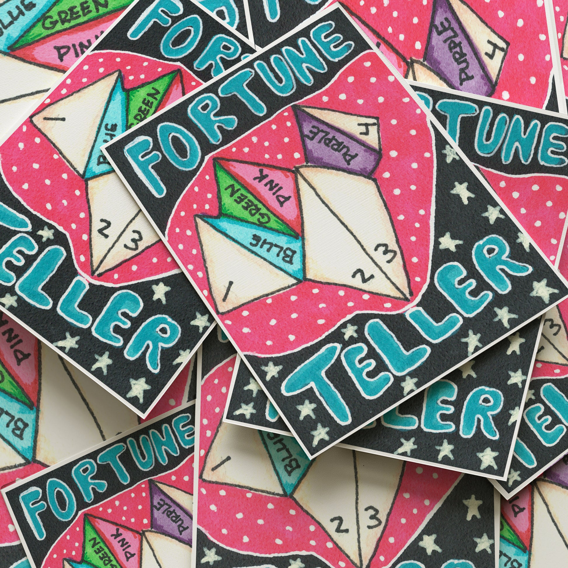 Fortune Teller cards with colorful design on a white background