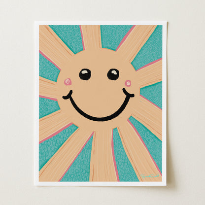 Happy Sun - Whimsical Original Art Print for a Touch of Joy