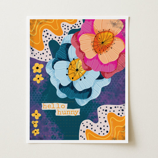 Abstract Floral "Hello Hunny" Art Print
