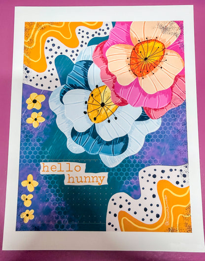 Abstract Floral "Hello Hunny" Art Print