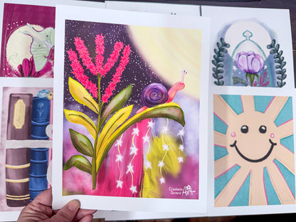 Dreamy Snail & Star Garland Art Print - Premium Matte Poster in Your Choice of Size