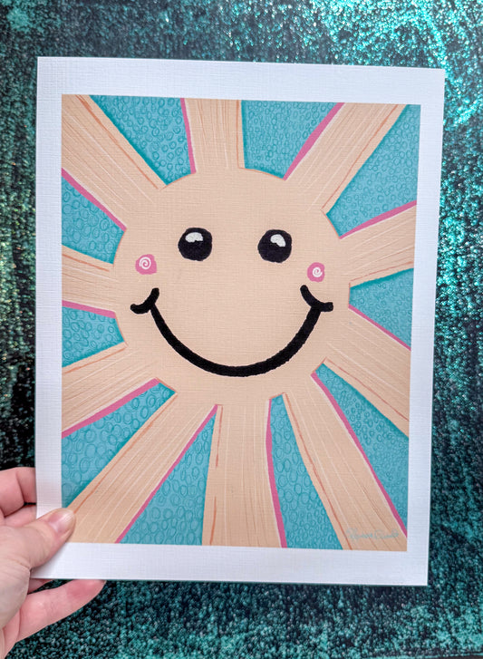 Happy Sun - Whimsical Original Art Print for a Touch of Joy