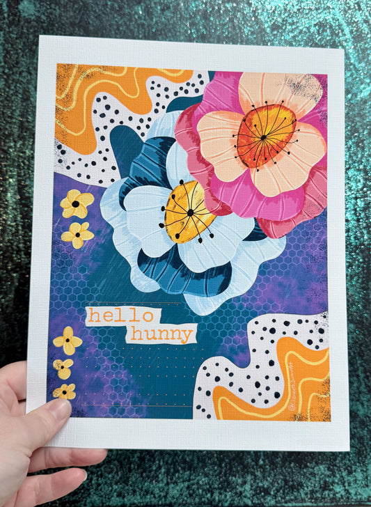 Abstract Floral "Hello Hunny" Art Print