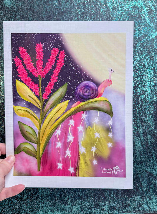 Dreamy Snail & Star Garland Art Print - Premium Matte Poster in Your Choice of Size