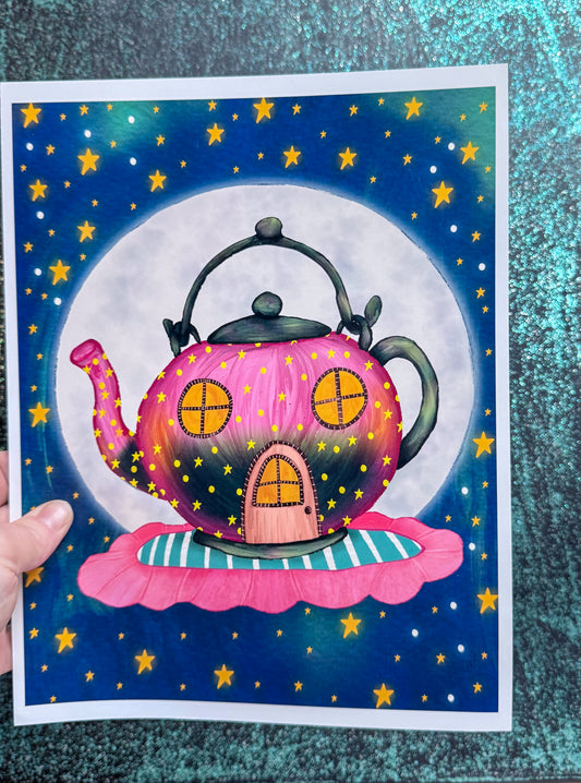 Midnight Tea Whimsical Art Print