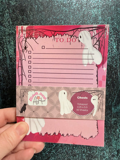 Cute Ghost To Do List Notepad | Pink Halloween Planner Pad | Spooky Cute Stationery | 4.25 x 5.5