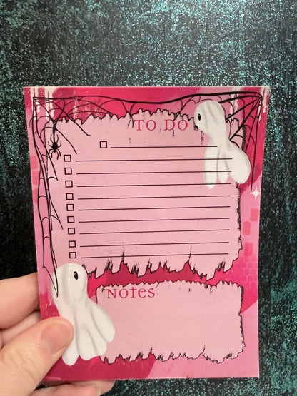Cute Ghost To Do List Notepad | Pink Halloween Planner Pad | Spooky Cute Stationery | 4.25 x 5.5