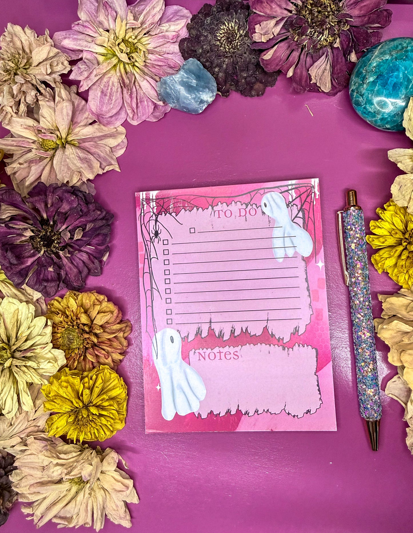 Cute Ghost To Do List Notepad | Pink Halloween Planner Pad | Spooky Cute Stationery | 4.25 x 5.5