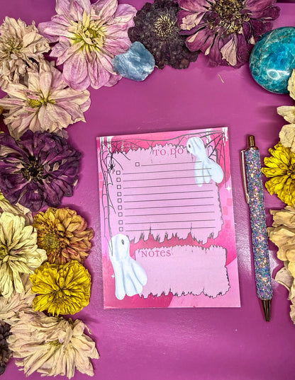 Cute Ghost To Do List Notepad | Pink Halloween Planner Pad | Spooky Cute Stationery | 4.25 x 5.5