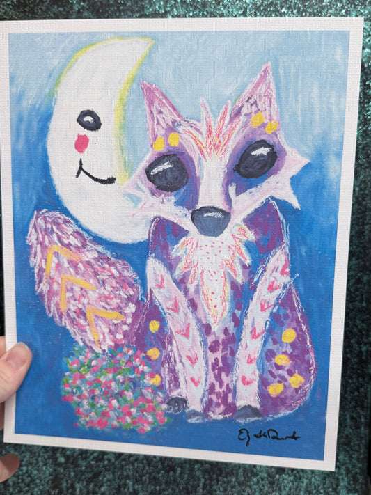 Whimsical Fox and Happy Moon Art Print