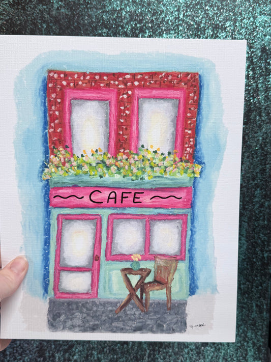 Whimsical Pink and Teal Cafe Art Print