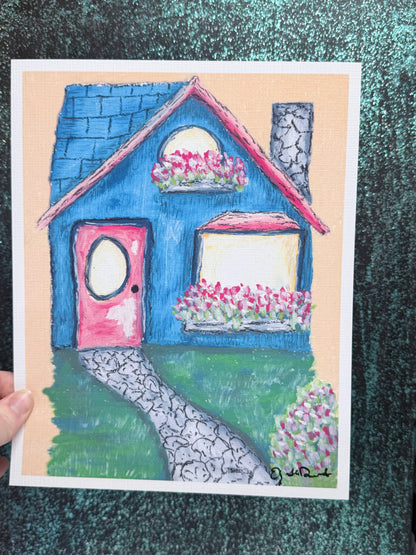 Whimsical Blue House Art Print