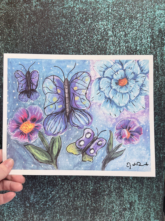 Flowers and Butterflies Art Print