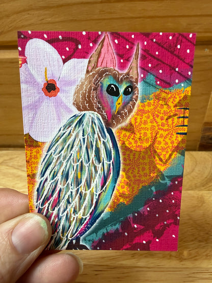 Wonky Owl Mini Print | Whimsical Woodland Animal Illustration