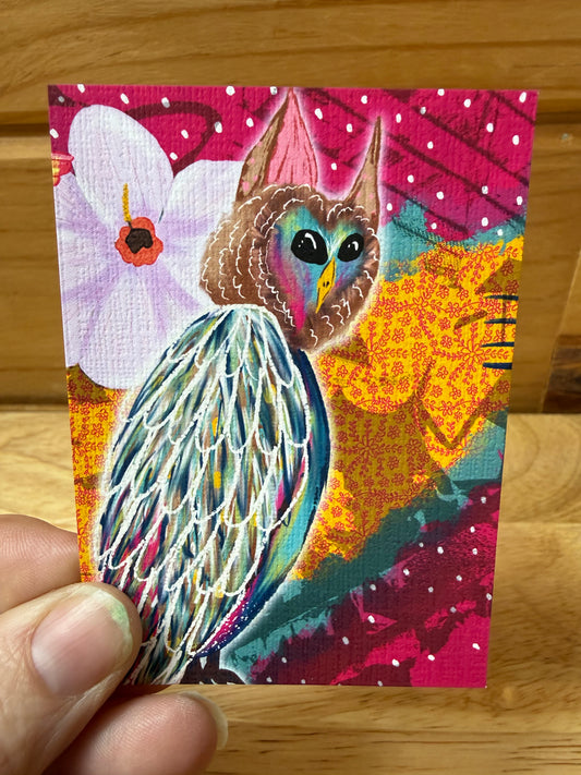 Wonky Owl Mini Print | Whimsical Woodland Animal Illustration
