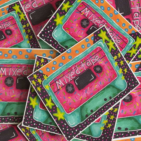 Colorful 'Mixed Tape' cassette design cards stacked together