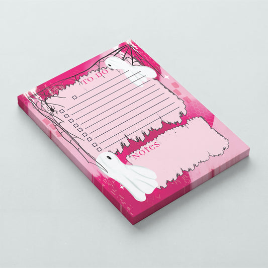 Cute Ghost To Do List Notepad | Pink Halloween Planner Pad | Spooky Cute Stationery | 4.25 x 5.5