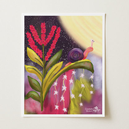 Dreamy Snail & Star Garland Art Print - Premium Matte Poster in Your Choice of Size