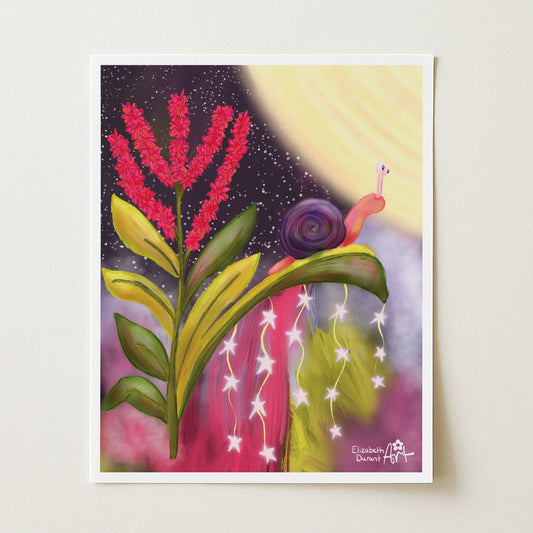Dreamy Snail & Star Garland Art Print - Premium Matte Poster in Your Choice of Size