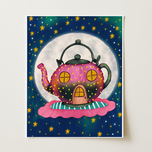Midnight Tea Whimsical Art Print