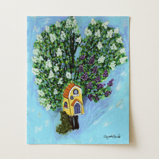 Lilac Bird House Art Print